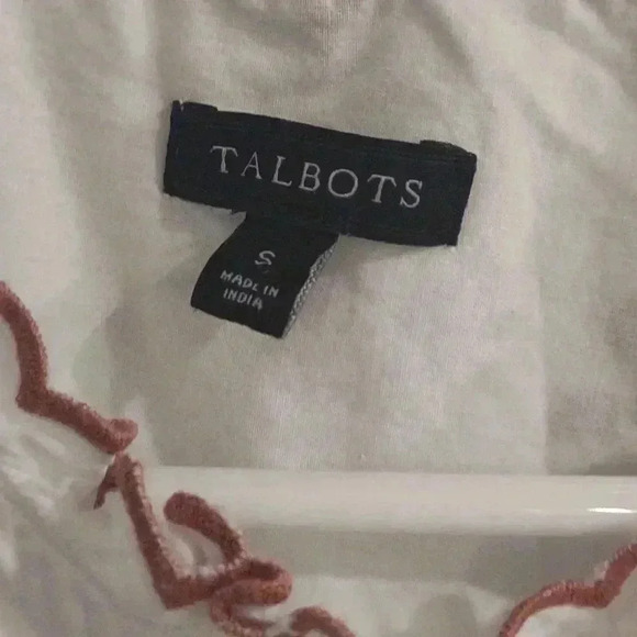 Talbots women's small embroidered flower scalloped trim long sleeve button down - Picture 3 of 5